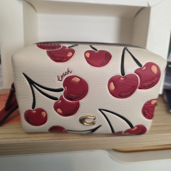 nwt Coach and Four Cherry Print Mini Cosmetic Bag - Wristlet. Not Boxed - Picture 2 of 4